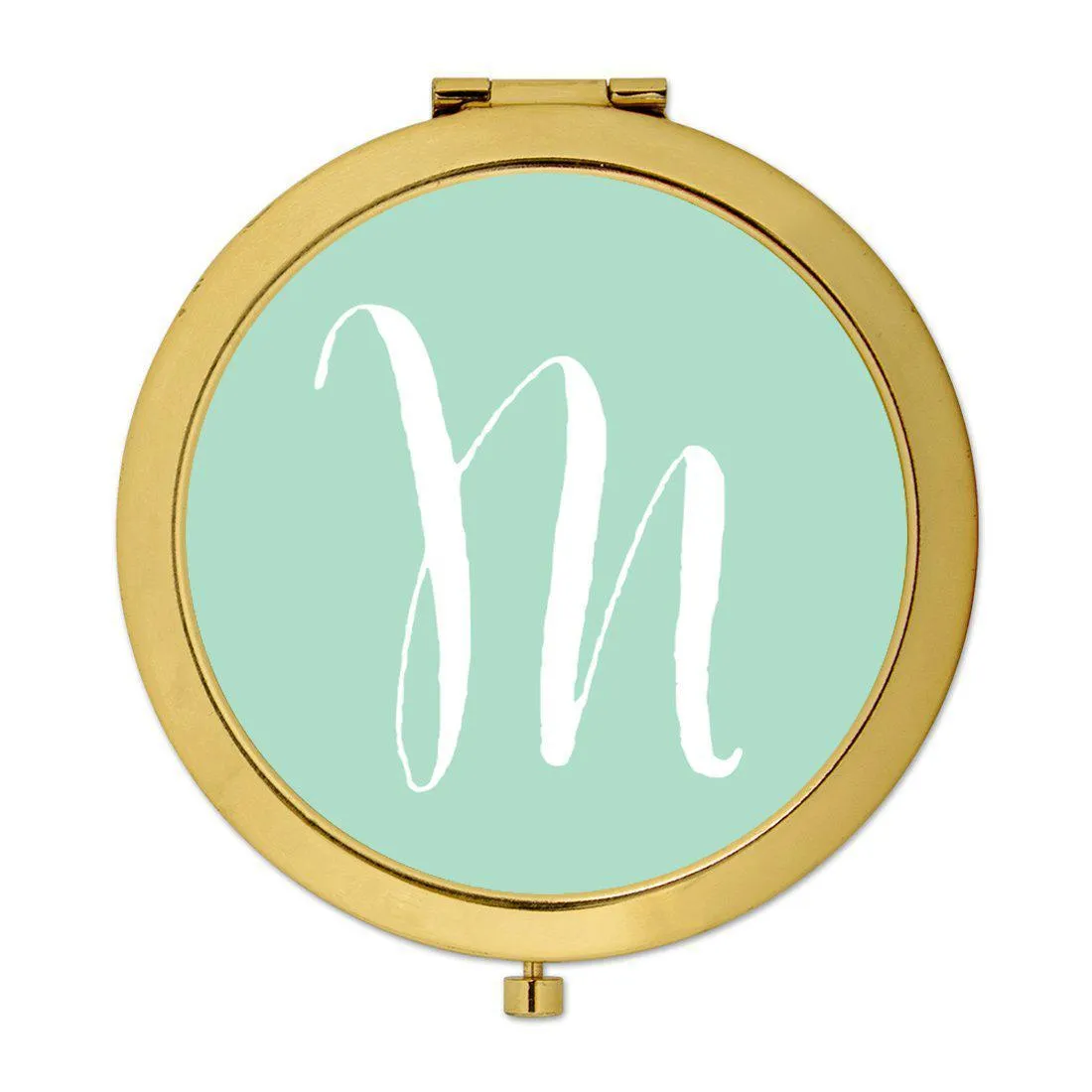 Andaz Press Mint Green Monogram Gold 2.75 inch round Compact Mirror