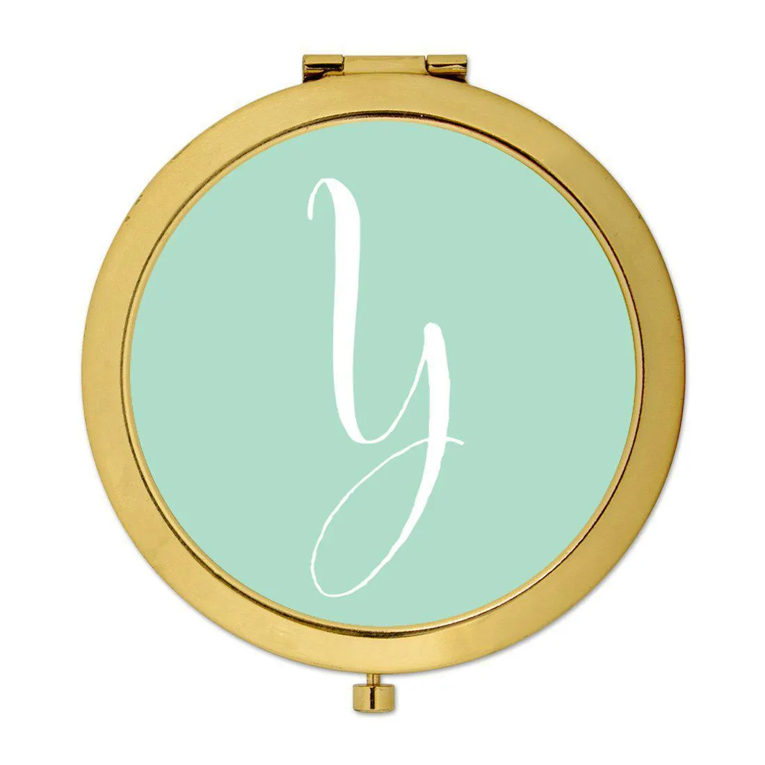 Andaz Press Mint Green Monogram Gold 2.75 inch round Compact Mirror