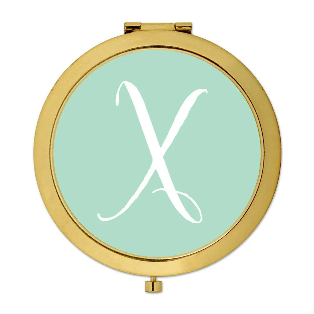 Andaz Press Mint Green Monogram Gold 2.75 inch round Compact Mirror