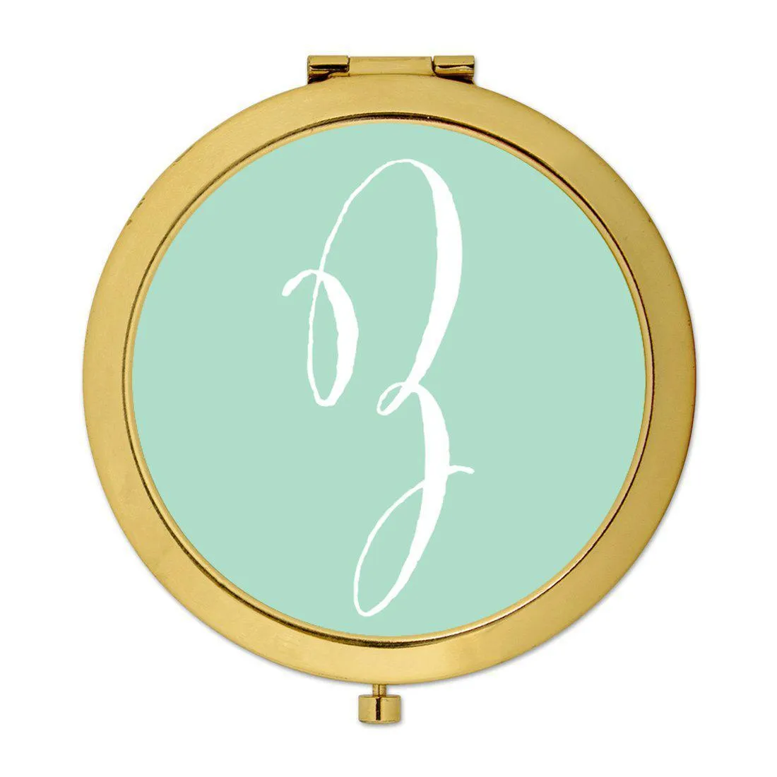 Andaz Press Mint Green Monogram Gold 2.75 inch round Compact Mirror