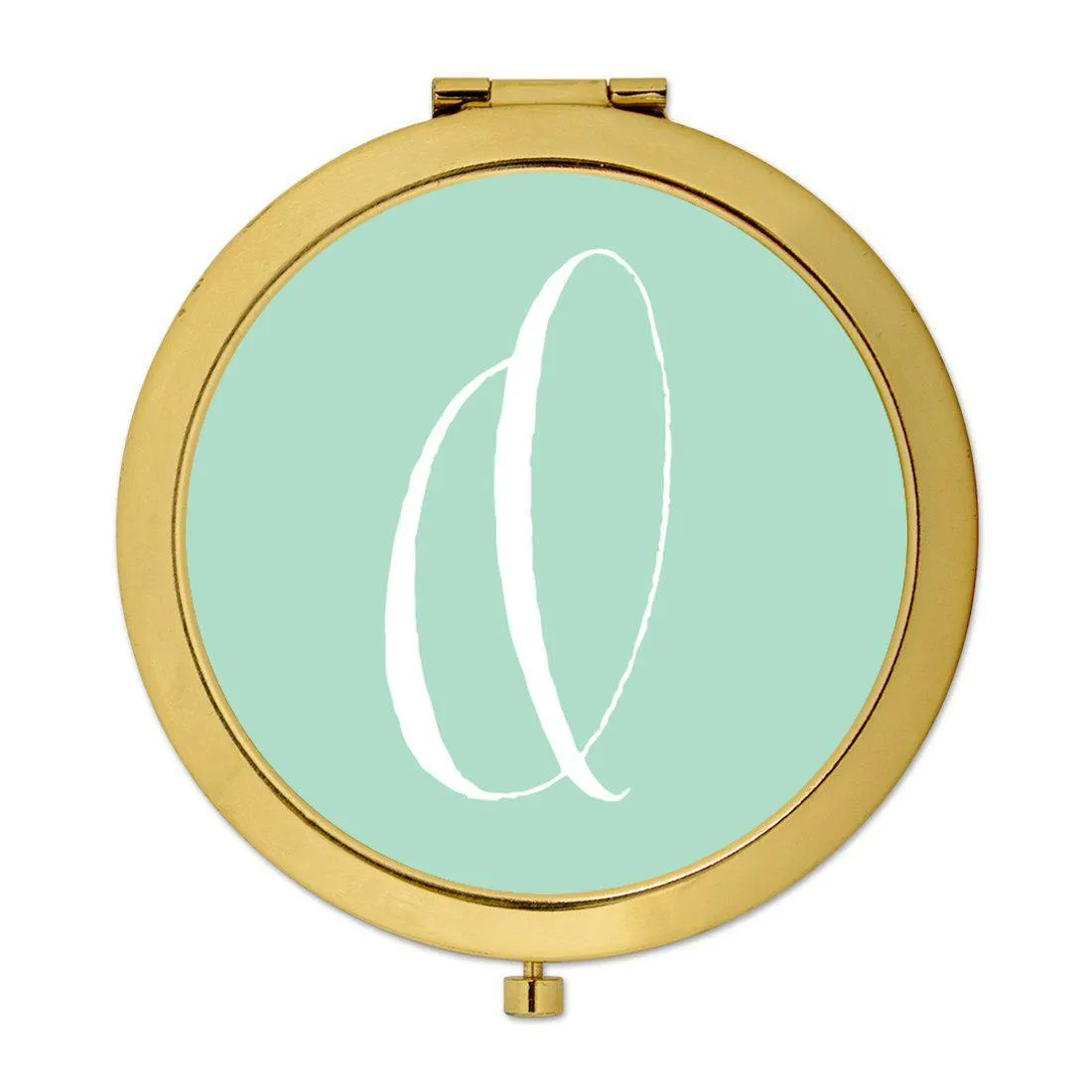 Andaz Press Mint Green Monogram Gold 2.75 inch round Compact Mirror