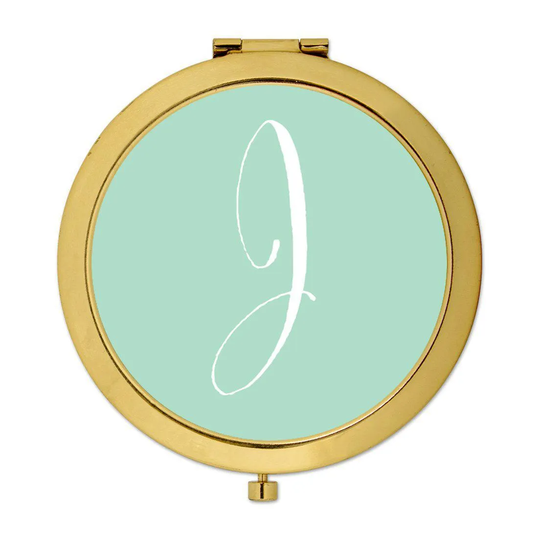 Andaz Press Mint Green Monogram Gold 2.75 inch round Compact Mirror