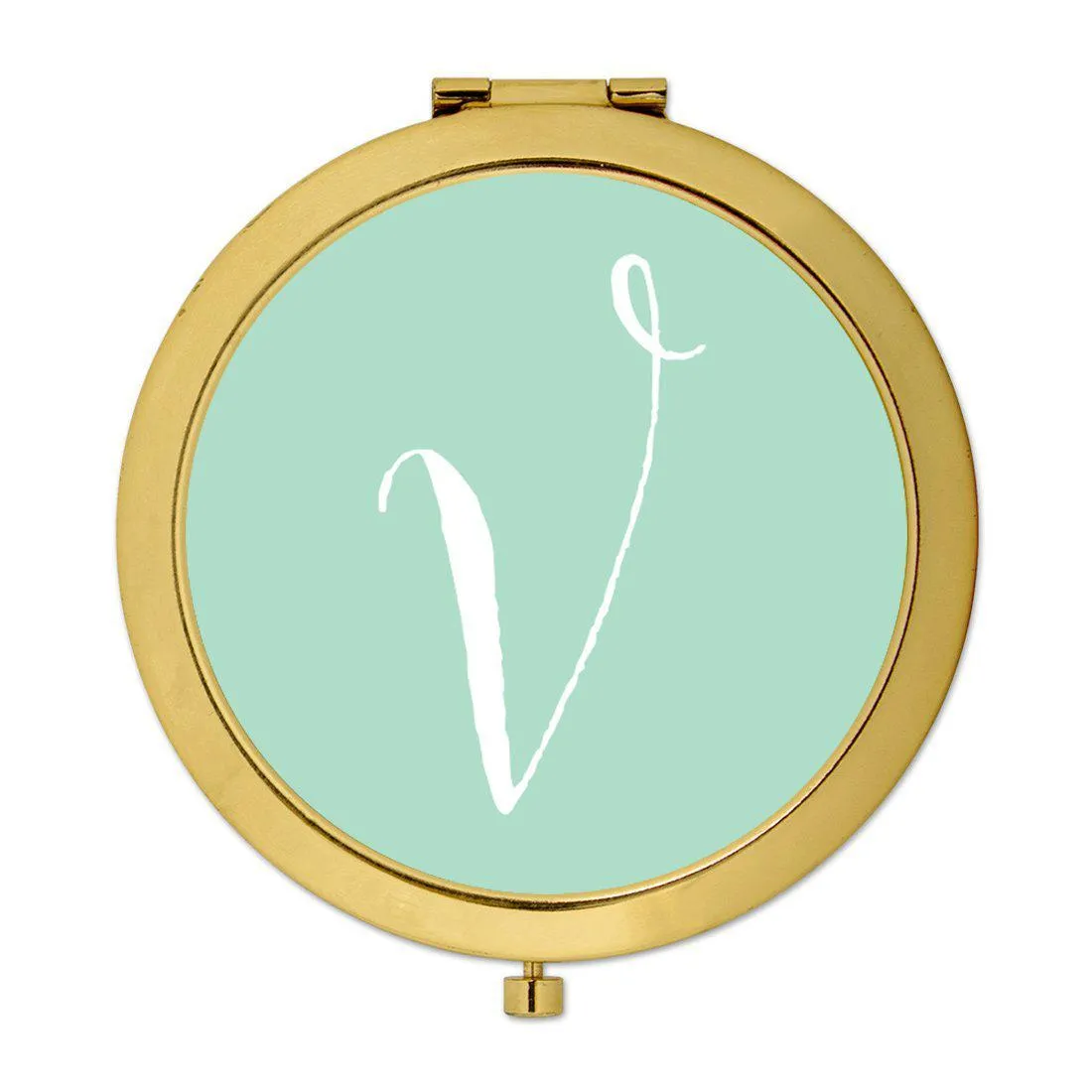 Andaz Press Mint Green Monogram Gold 2.75 inch round Compact Mirror