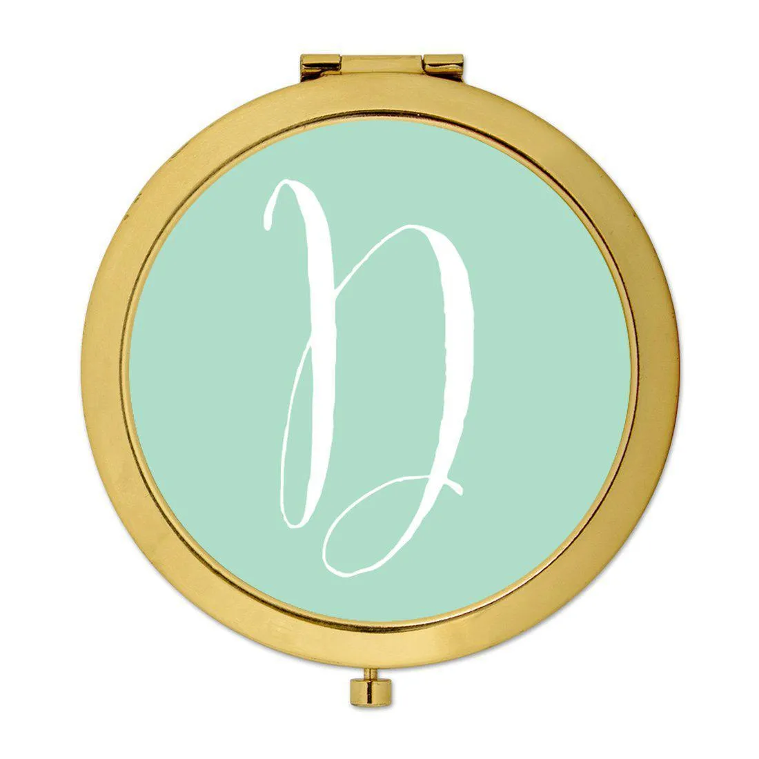 Andaz Press Mint Green Monogram Gold 2.75 inch round Compact Mirror