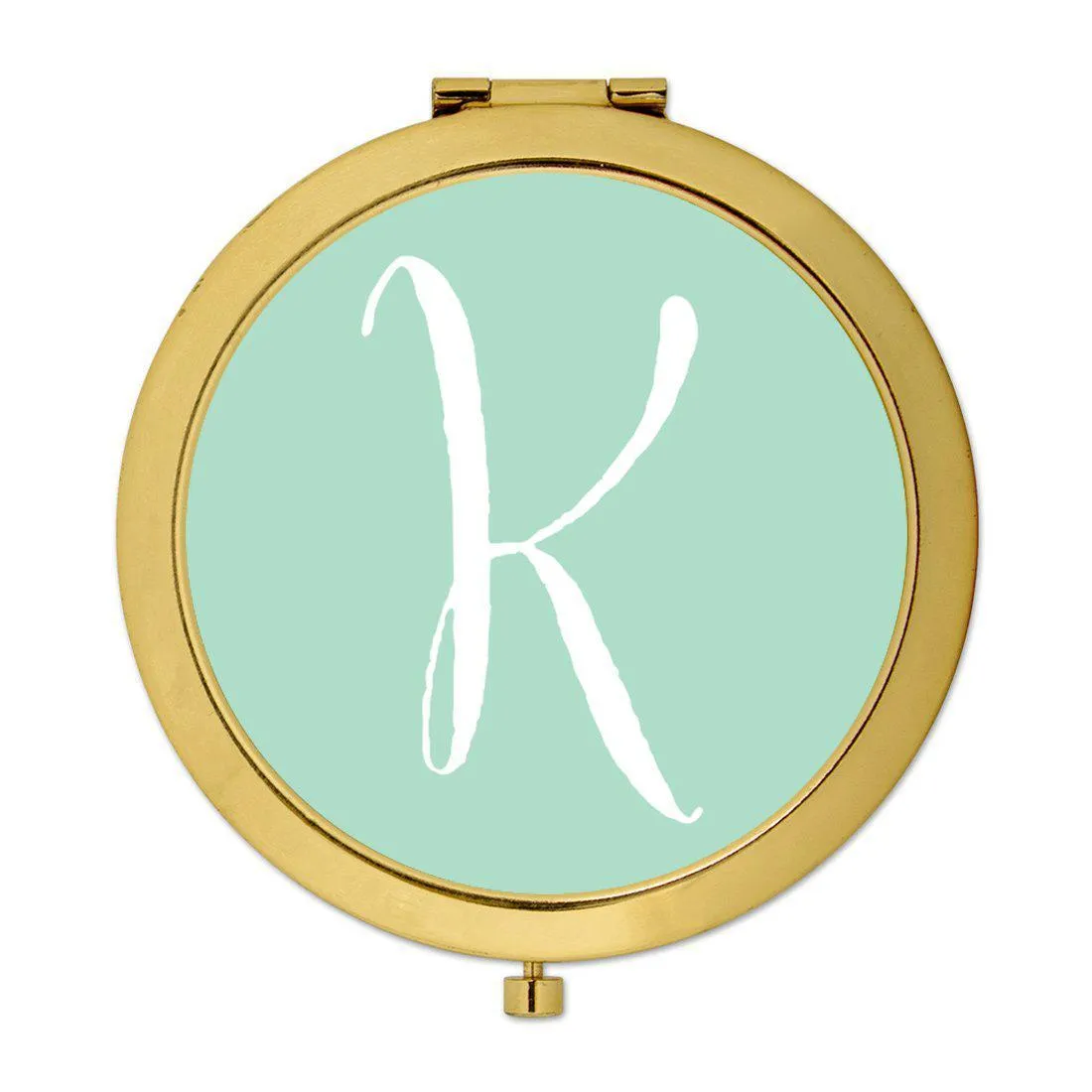 Andaz Press Mint Green Monogram Gold 2.75 inch round Compact Mirror