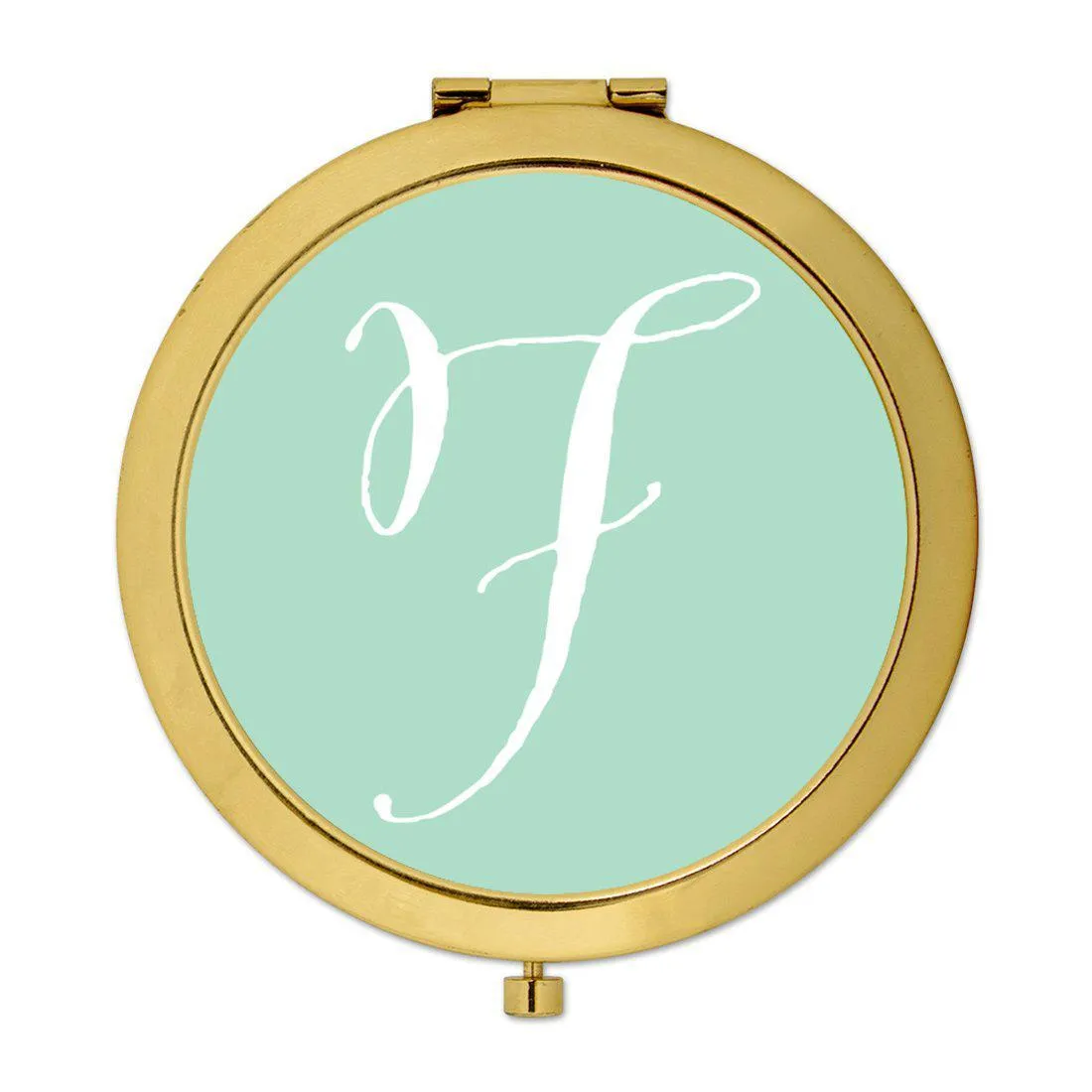 Andaz Press Mint Green Monogram Gold 2.75 inch round Compact Mirror