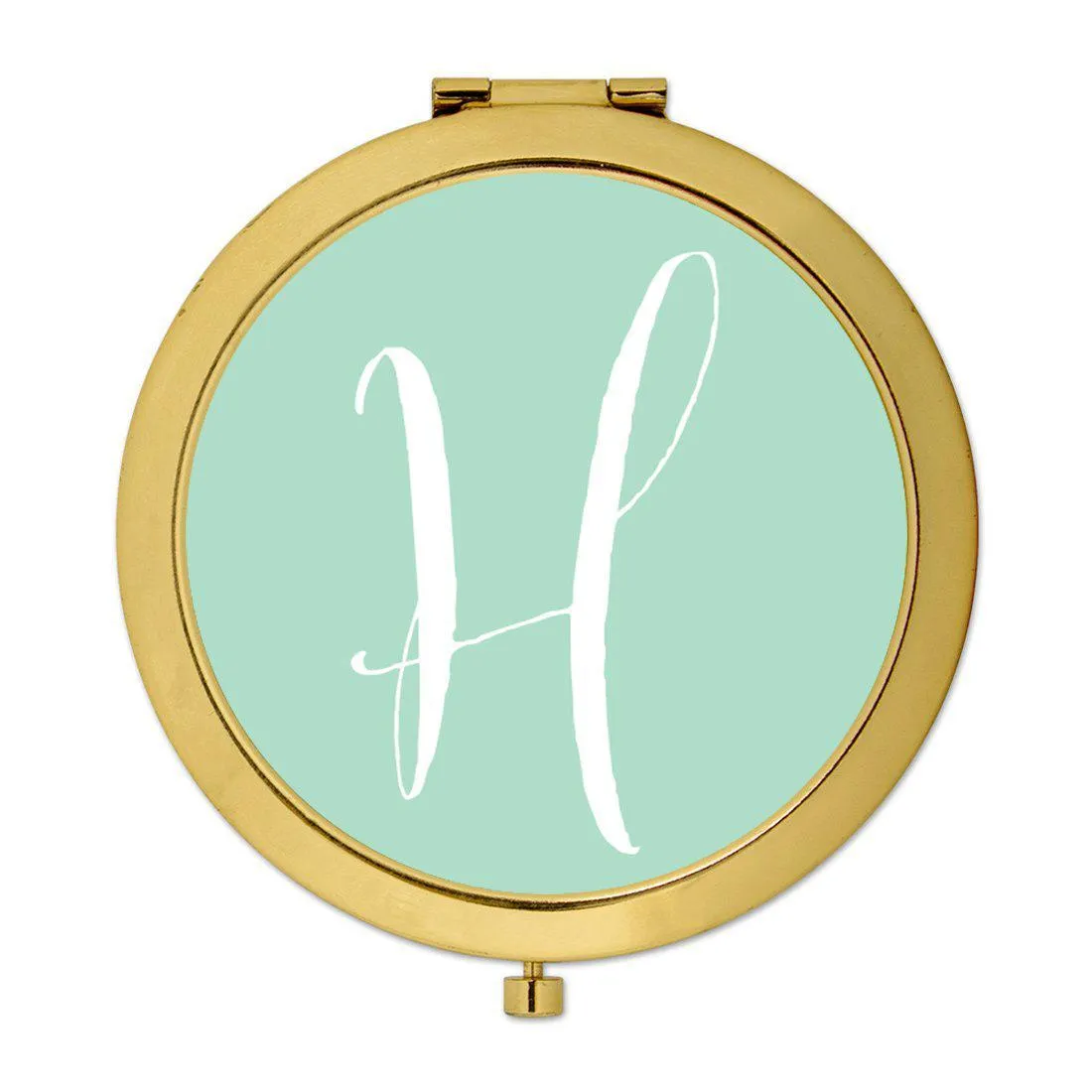 Andaz Press Mint Green Monogram Gold 2.75 inch round Compact Mirror