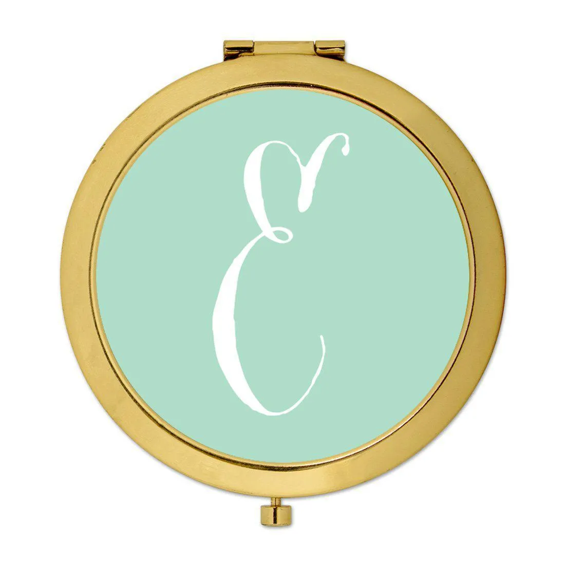 Andaz Press Mint Green Monogram Gold 2.75 inch round Compact Mirror