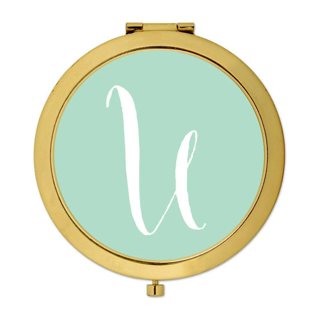 Andaz Press Mint Green Monogram Gold 2.75 inch round Compact Mirror