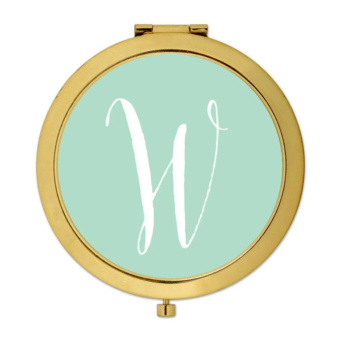 Andaz Press Mint Green Monogram Gold 2.75 inch round Compact Mirror