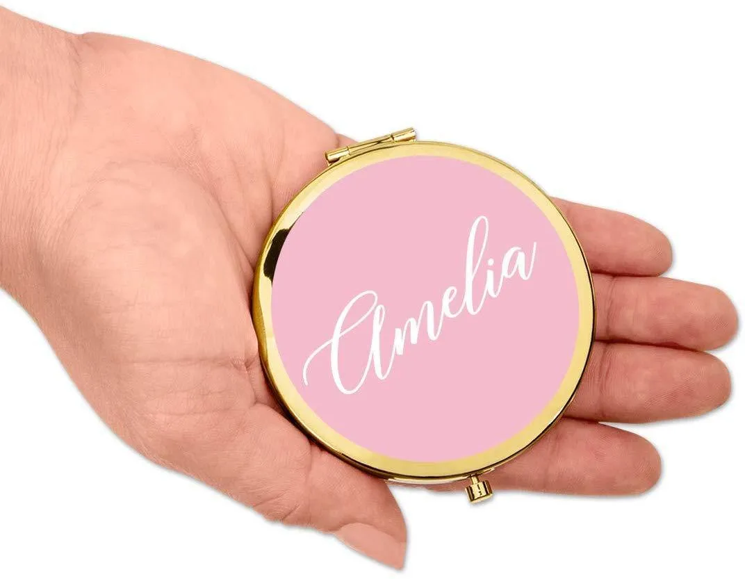 Andaz Press Persoanlized Blush Pink Monogram Gold Compact Mirror