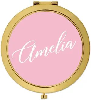 Andaz Press Persoanlized Blush Pink Monogram Gold Compact Mirror