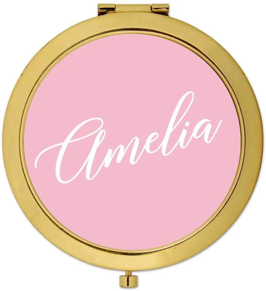 Andaz Press Persoanlized Blush Pink Monogram Gold Compact Mirror