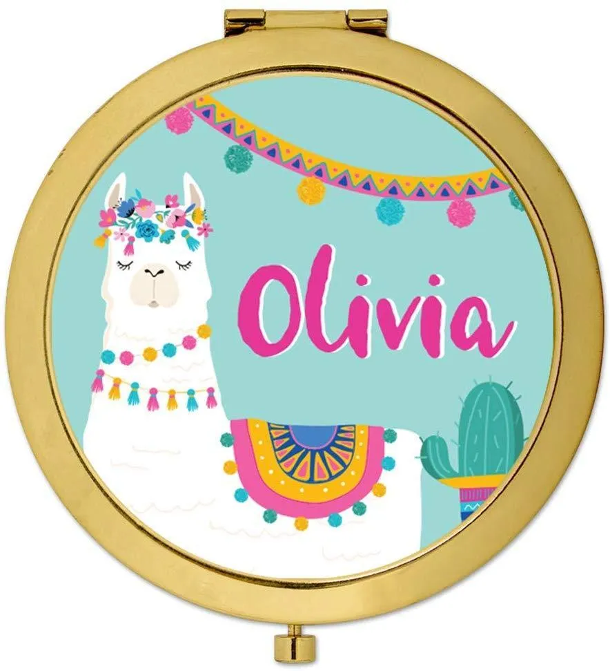 Andaz Press Persoanlized Llama and Cactus Baby Shower Party Gold Compact Mirror