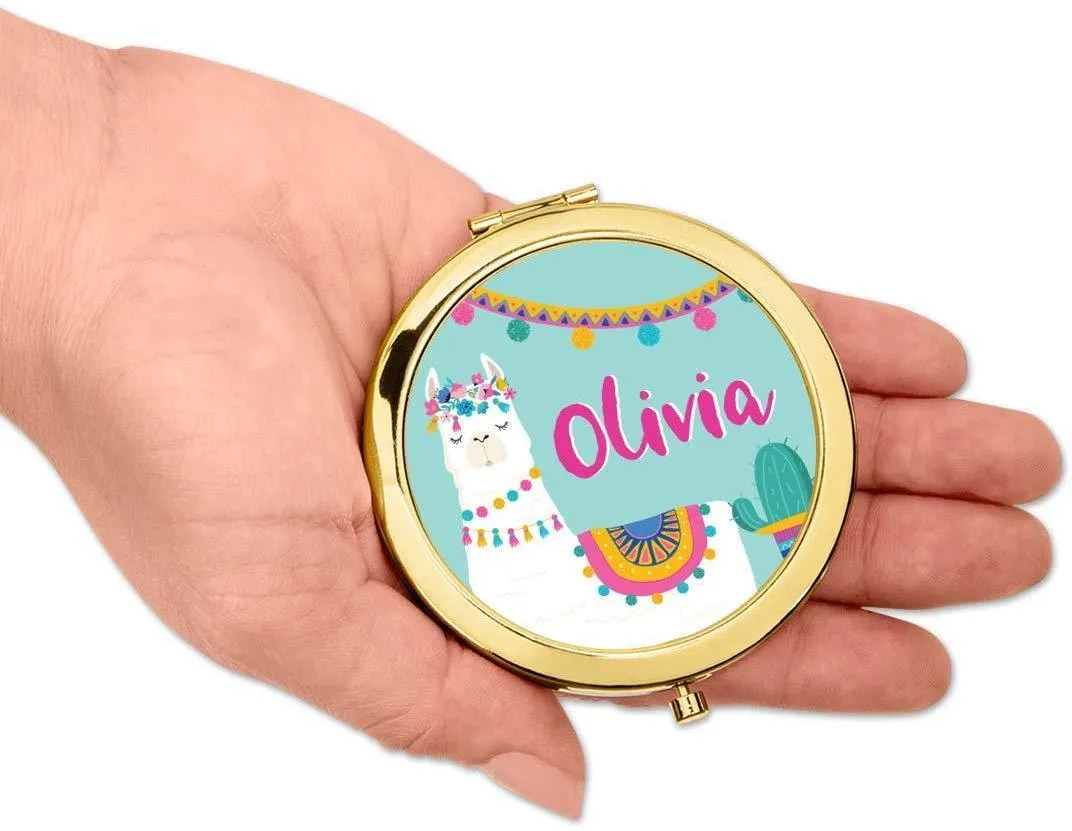 Andaz Press Persoanlized Llama and Cactus Baby Shower Party Gold Compact Mirror