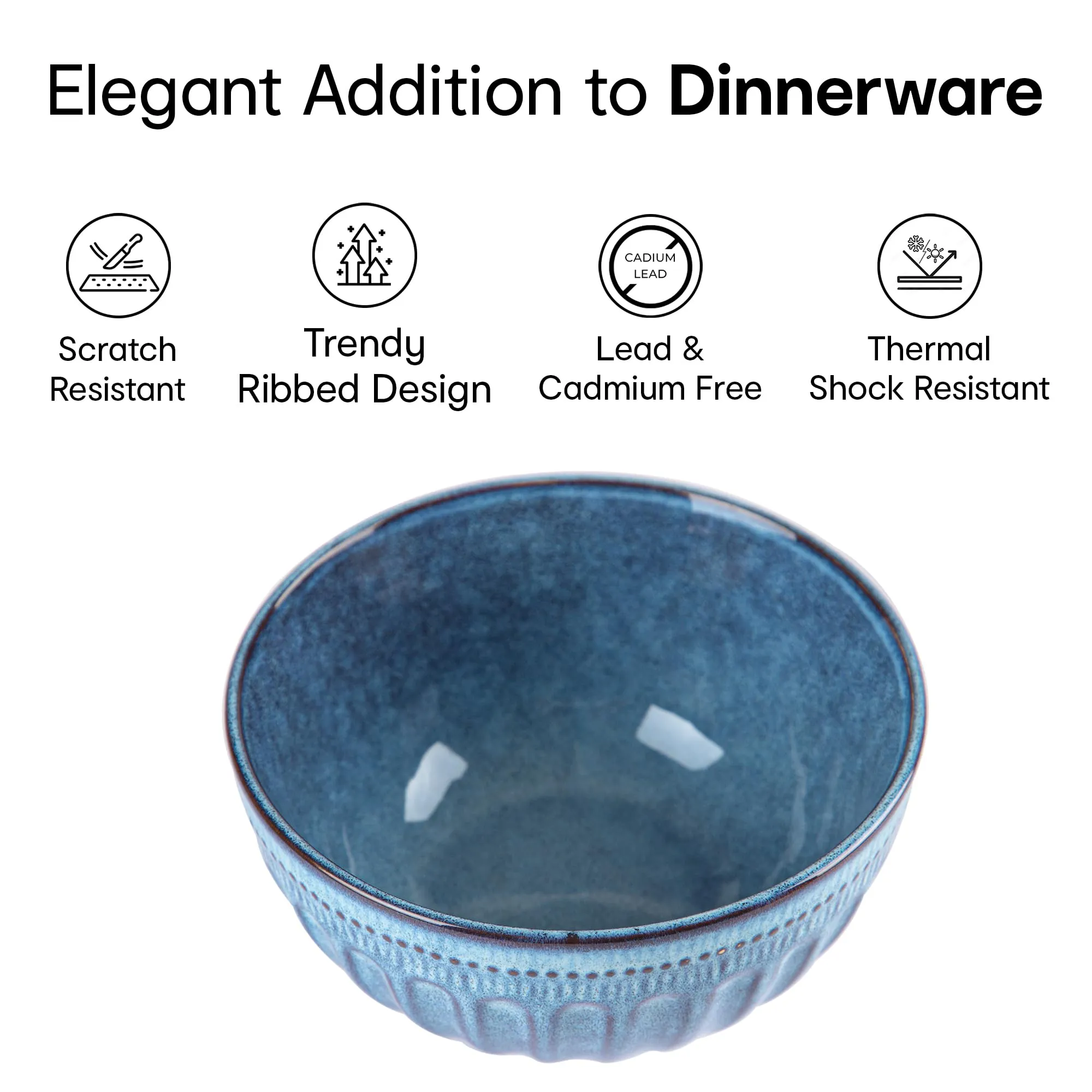 Anko 6" Maison Stoneware Bowls - Set of 6 | Lightweight Daily Use Premium Crockery for Dining Table Ideal for Serving Soup, Salad, Dessert | Designer Bowls for Home, Kitchen, Restaurant | Blue