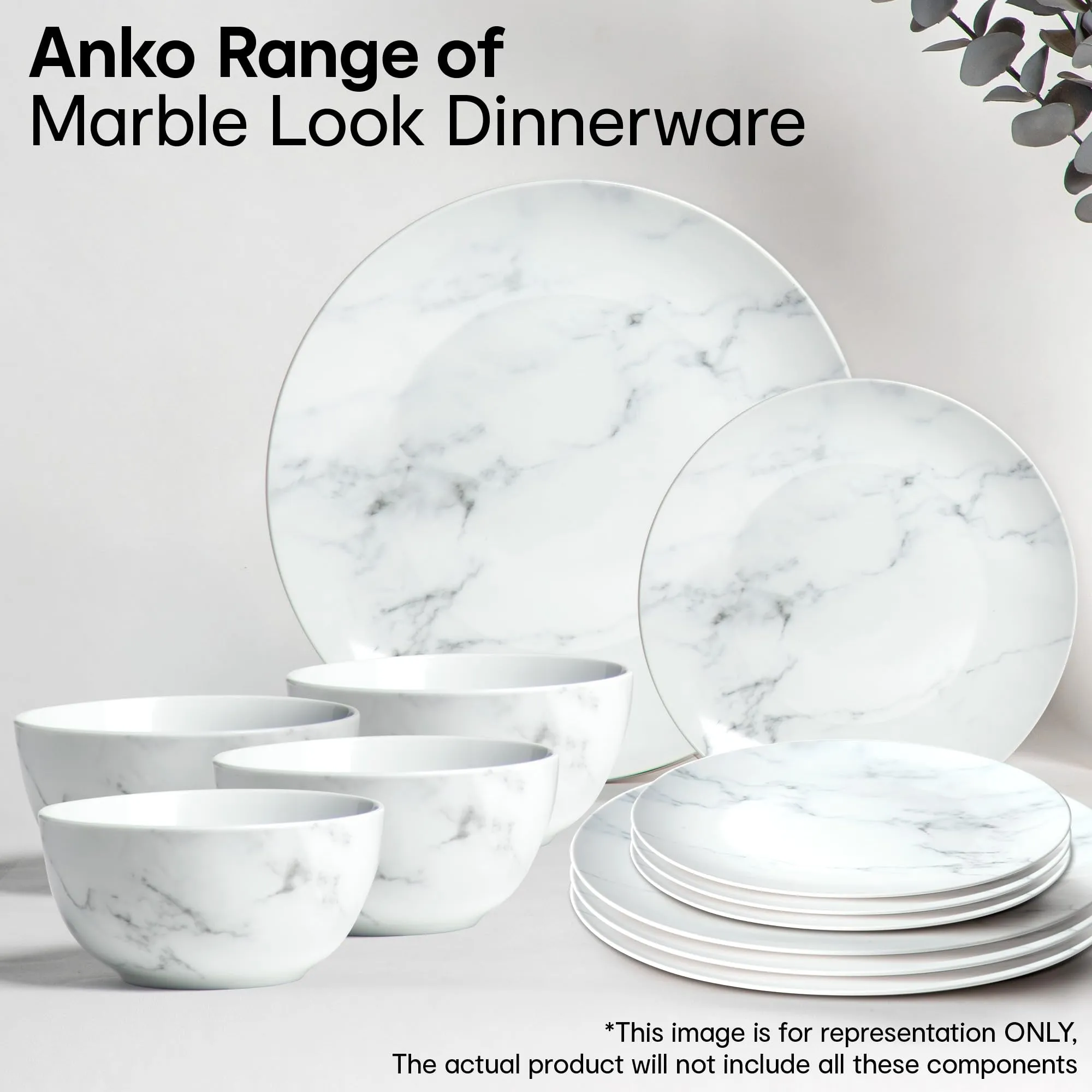 Anko Marble Look Porcelain Dinner Plate - Set of 4 | Light-weight daily use premium crockery for dining table, home, restaurant, gifting | Aesthetic designer dinnerware full | 10", White