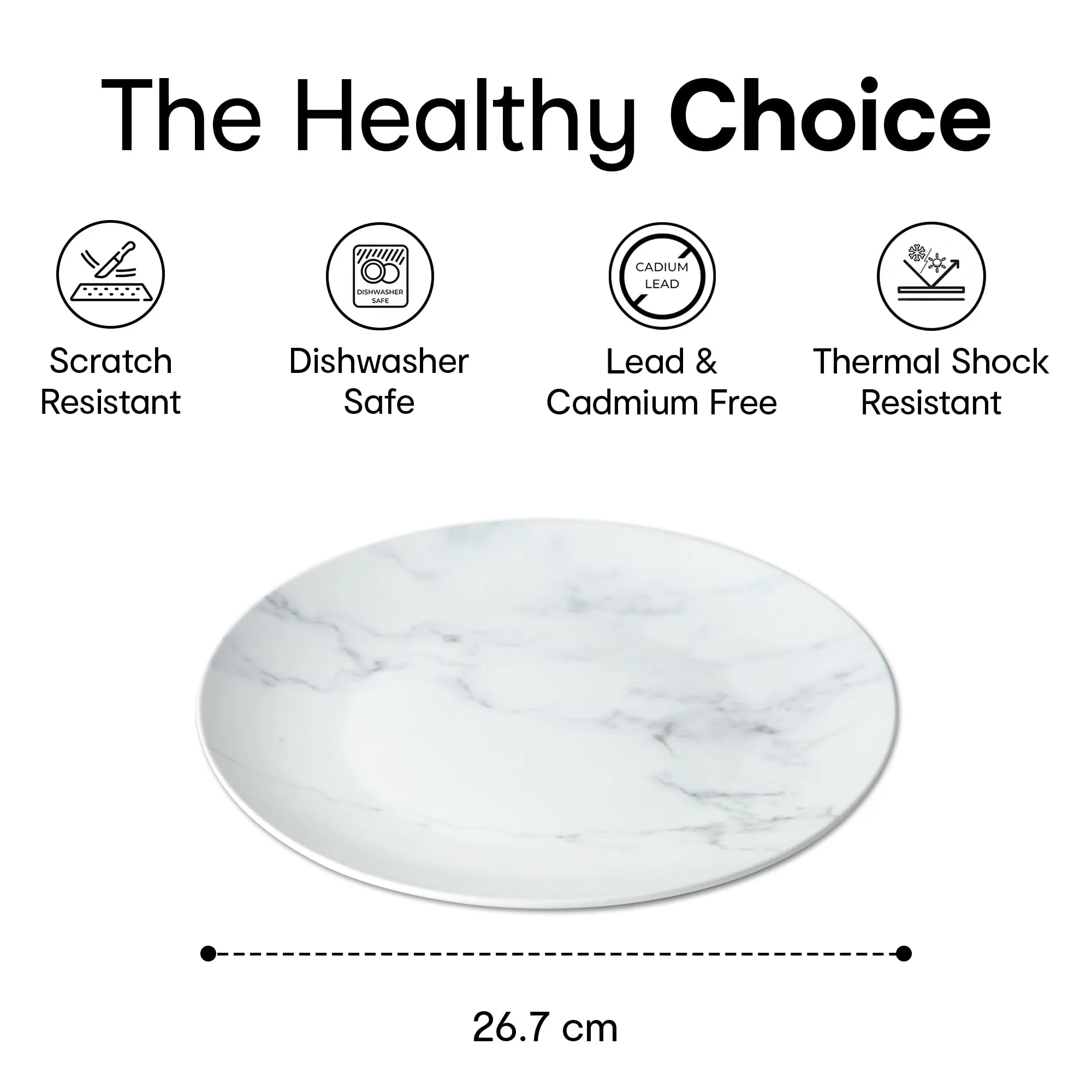 Anko Marble Look Porcelain Dinner Plate - Set of 4 | Light-weight daily use premium crockery for dining table, home, restaurant, gifting | Aesthetic designer dinnerware full | 10", White