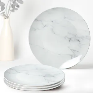 Anko Marble Look Porcelain Dinner Plate - Set of 4 | Light-weight daily use premium crockery for dining table, home, restaurant, gifting | Aesthetic designer dinnerware full | 10", White