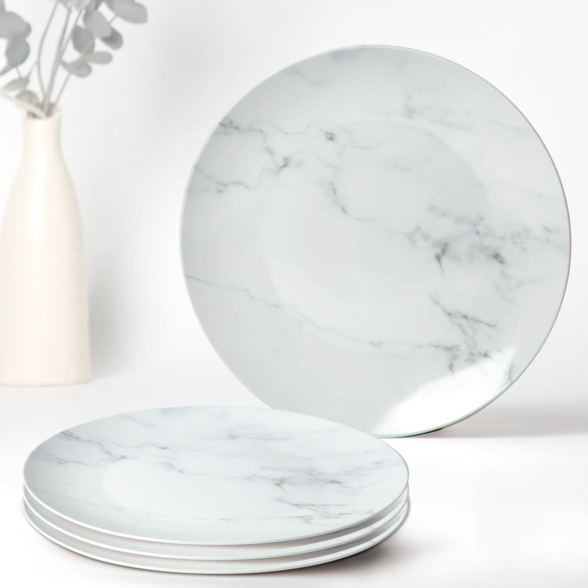 Anko Marble Look Porcelain Dinner Plate - Set of 4 | Light-weight daily use premium crockery for dining table, home, restaurant, gifting | Aesthetic designer dinnerware full | 10", White