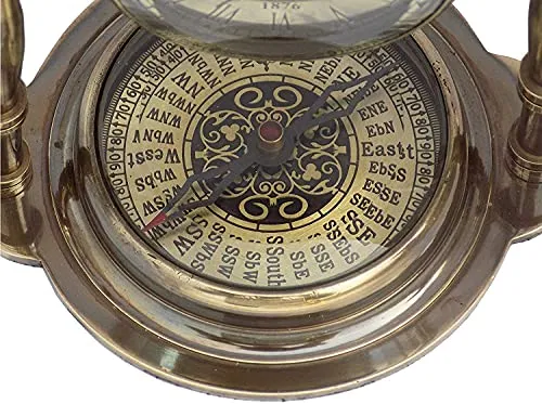 Antique Nautical Vintage Brass Stand Clock Antique Victoria London Table Clock with Maritime Vintage Brass Compass