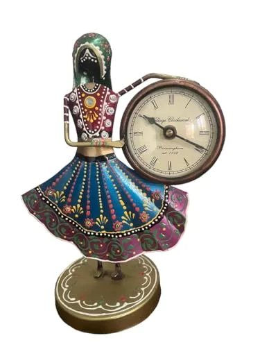 Antique Village Girl Figurine Vintage Clock