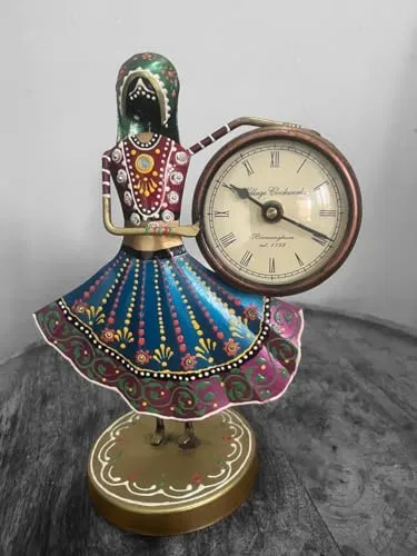 Antique Village Girl Figurine Vintage Clock