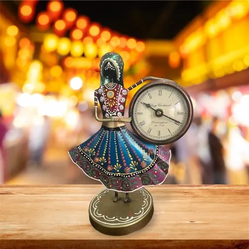 Antique Village Girl Figurine Vintage Clock