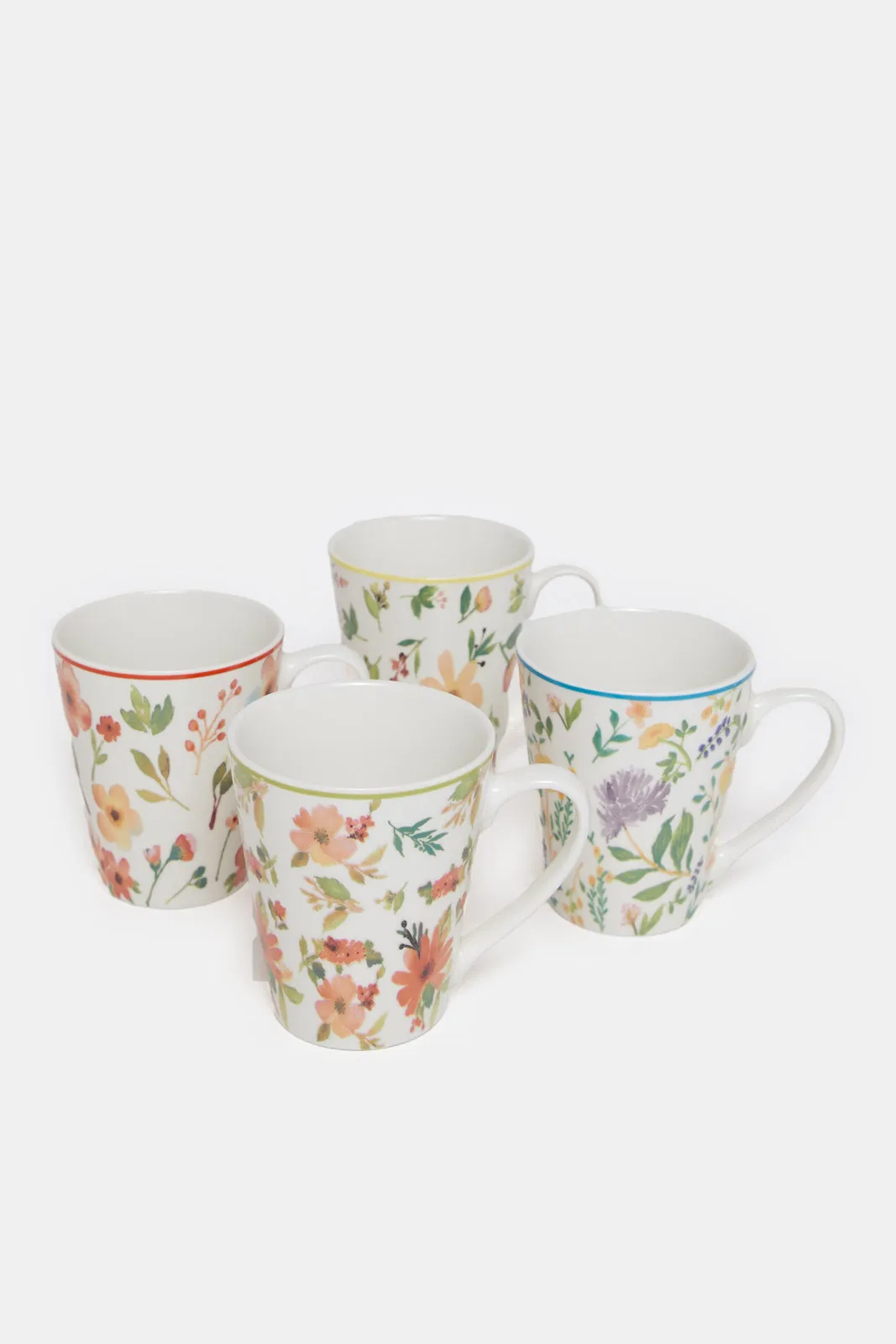 Assorted Floral Printed Mug Set (4 Piece)