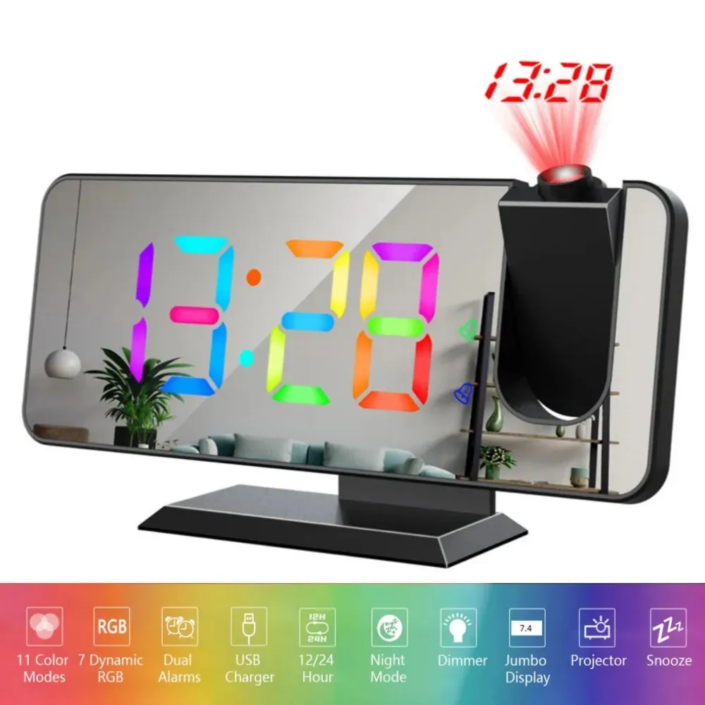 Auto-Dimming Dynamic RGB Projector Alarm Clock