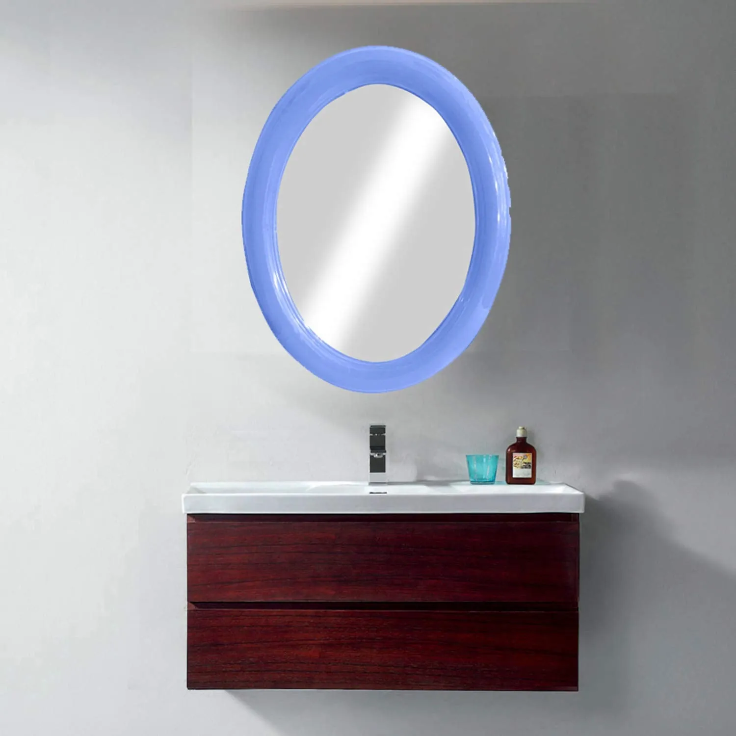 BAAL Glass Lightweight Oval Shape Wall Mount Mirror 30 Gram (Blue)