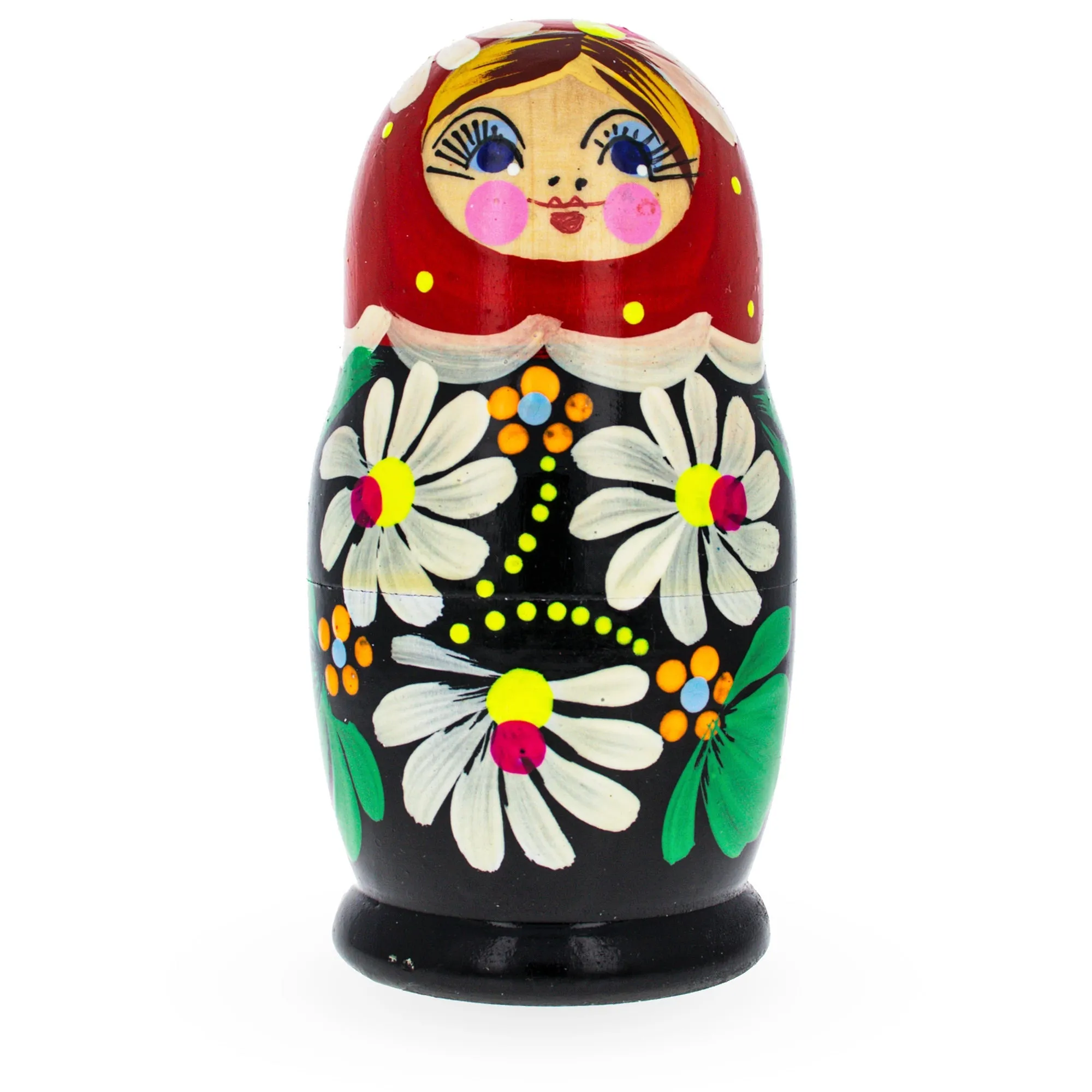 Beautiful Wooden  With Red Color Hood And White Flowers Nesting Dolls