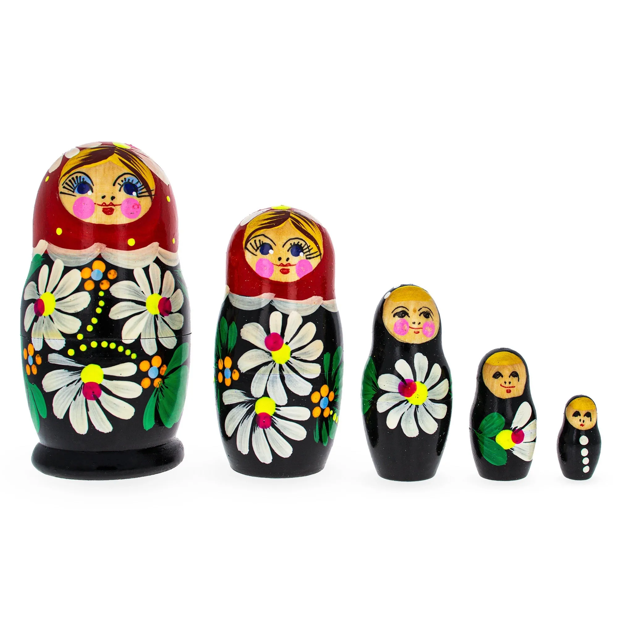 Beautiful Wooden  With Red Color Hood And White Flowers Nesting Dolls