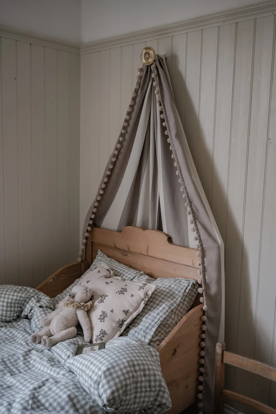 Bed Canopy Sleeper Stripe Fawn with Pom Pom Trim