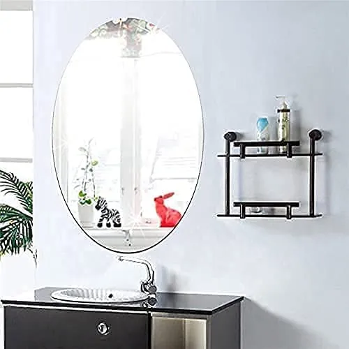 BINSBARY Oval Shape Adhesive Mirror Sticker For wall On Tiles Bathroom, Bedroom living room Basin Mirror,Bathroom Wall Mirror Stickers Unbreakable Plastic Wall Mirror 20 * 30 CM [Silver]