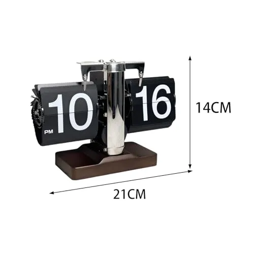 Bothyi Flip Down Clock Flip Digital Clock Stainless Steel Wooden Base Automatic Digital Clock Auto Pager Turning Clock for Desk Cafe, Black