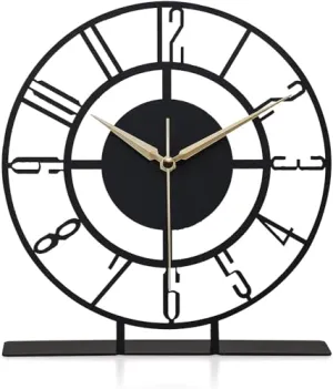 Cartvilla Battery Operated Desk Clock Modern Metal Desk Clock Reloj de Escritorio para Oficina Pequeña y Tranquila Junto a La Cama Desk Metal Clock (Black) (Bunella)