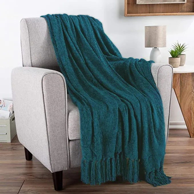 Cazimo Soft Chenille Throw Blanket for Sofa, Bed and Couch - 60 * 50 Inches (Teal Green)