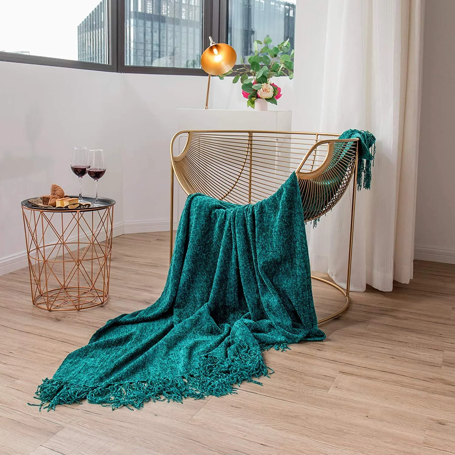 Cazimo Soft Chenille Throw Blanket for Sofa, Bed and Couch - 60 * 50 Inches (Teal Green)