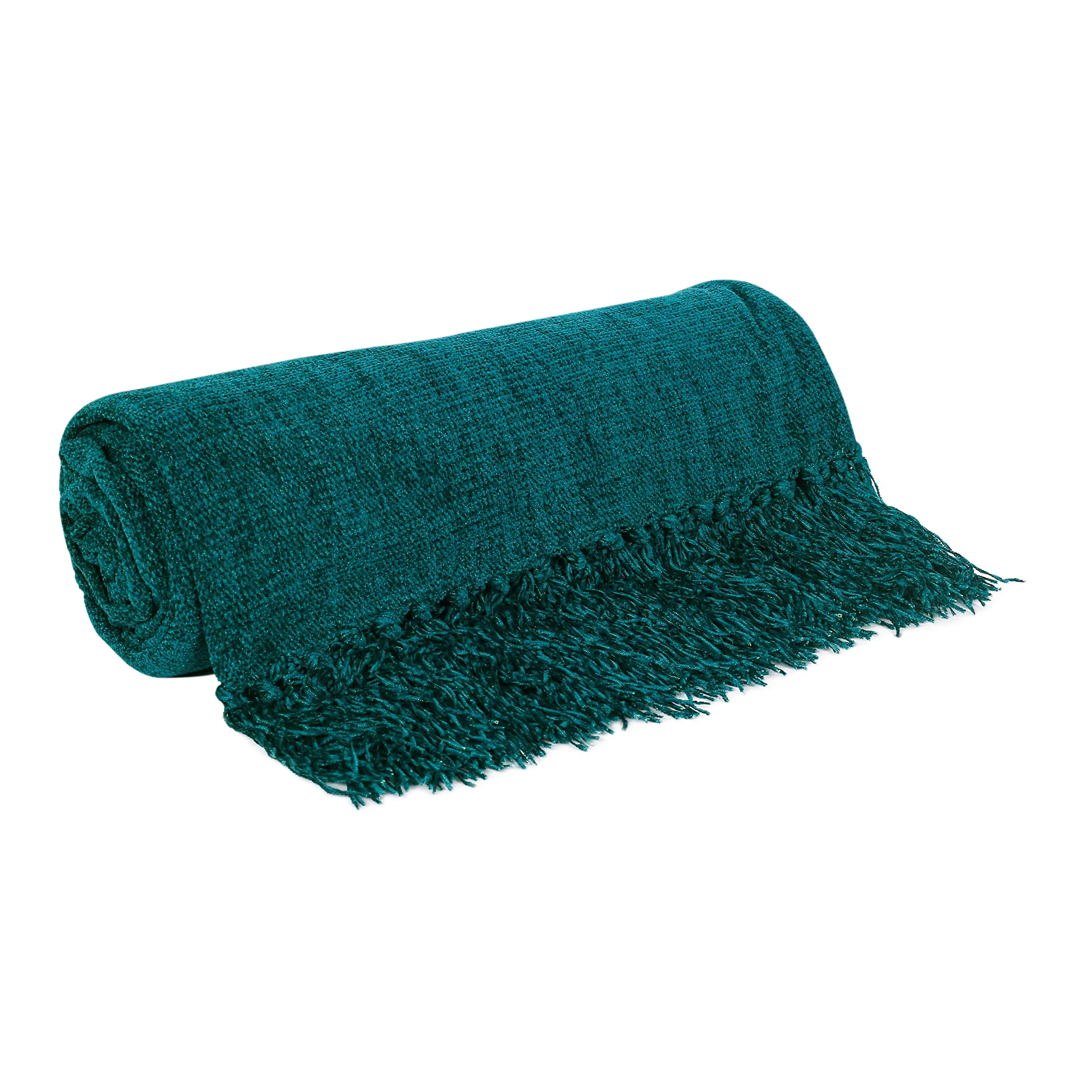 Cazimo Soft Chenille Throw Blanket for Sofa, Bed and Couch - 60 * 50 Inches (Teal Green)