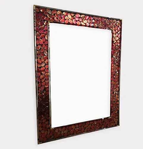 Cheval Glass Beveled Beautiful Pearl Engraved Designer Multi Glass Rectangular Wall Mirror with Elegant Frame - (24 X 24 Inches, Brown)