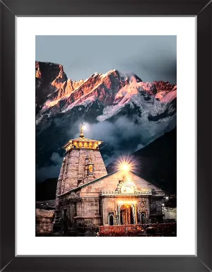 Decor Villa™ Religious KEDARNATH SHIVA TEMPLE Wall Frames Wall Art Painting, Framed Paintings For Home Office Decor, 14 X 11 inches (Synthetic Wood,Multicolor)