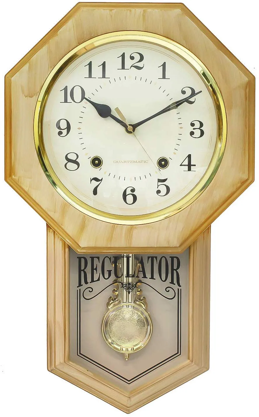 eCraftIndia Golden Plastic Vertical Analog Pendulum Wall Clock (10.5" x 17.5" Inch | Golden)