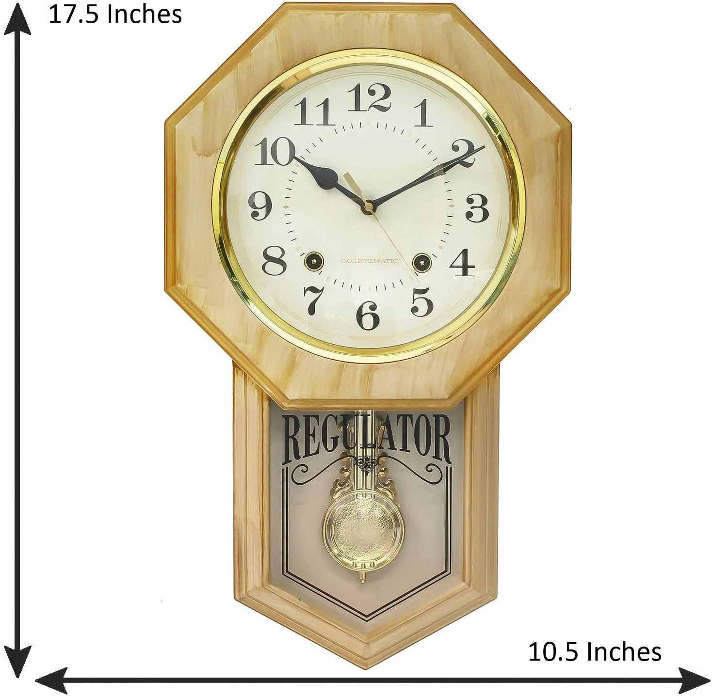 eCraftIndia Golden Plastic Vertical Analog Pendulum Wall Clock (10.5" x 17.5" Inch | Golden)