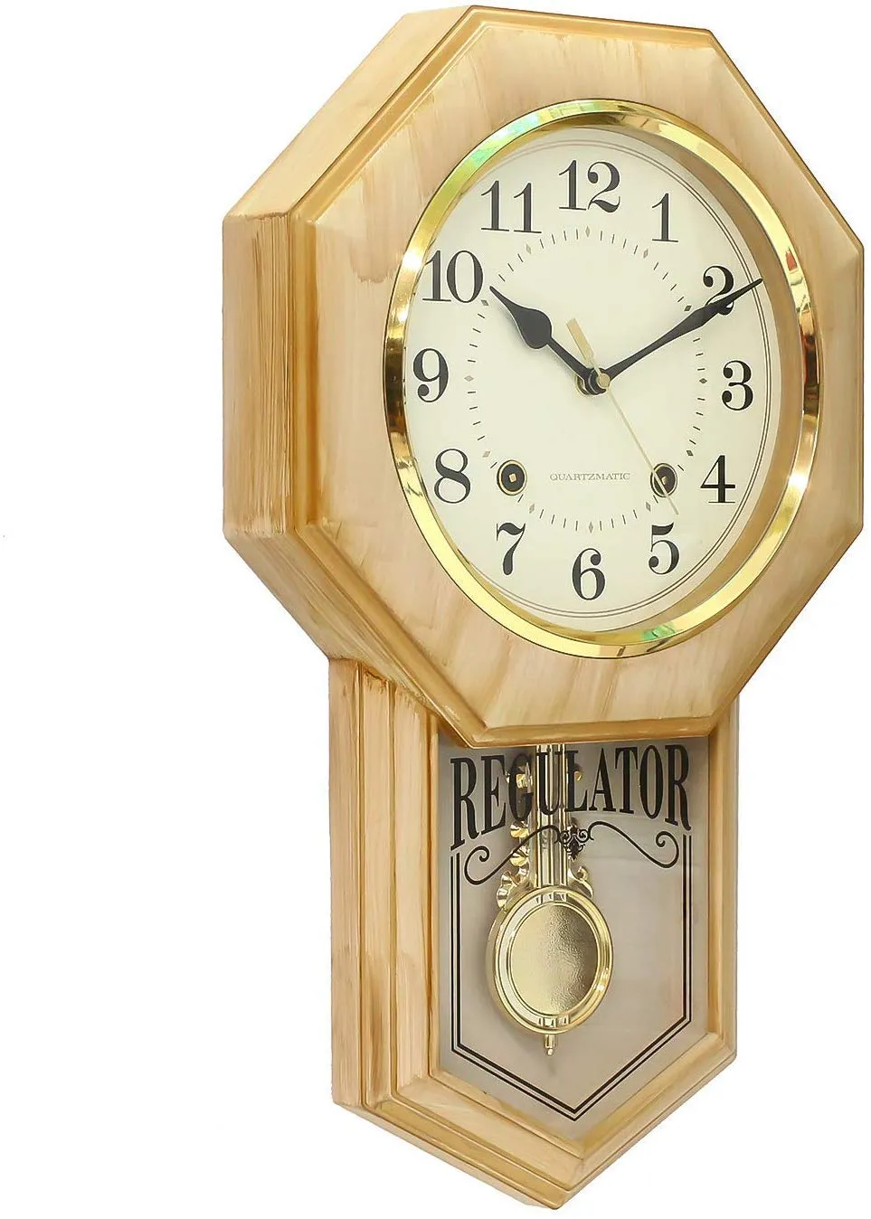 eCraftIndia Golden Plastic Vertical Analog Pendulum Wall Clock (10.5" x 17.5" Inch | Golden)