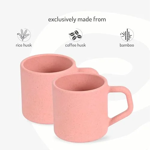 Eha Earth-Friendly Comfy Coffee Cup Set of 6 | 200 ml | Made with Rice Husk & Bamboo Fibers | Microwave Safe | for Hot & Cold Coffee Mug, Tea & Milk | Natural Matte Finish | Multicolor