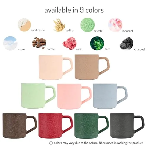 Eha Earth-Friendly Comfy Coffee Cup Set of 6 | 200 ml | Made with Rice Husk & Bamboo Fibers | Microwave Safe | for Hot & Cold Coffee Mug, Tea & Milk | Natural Matte Finish | Multicolor