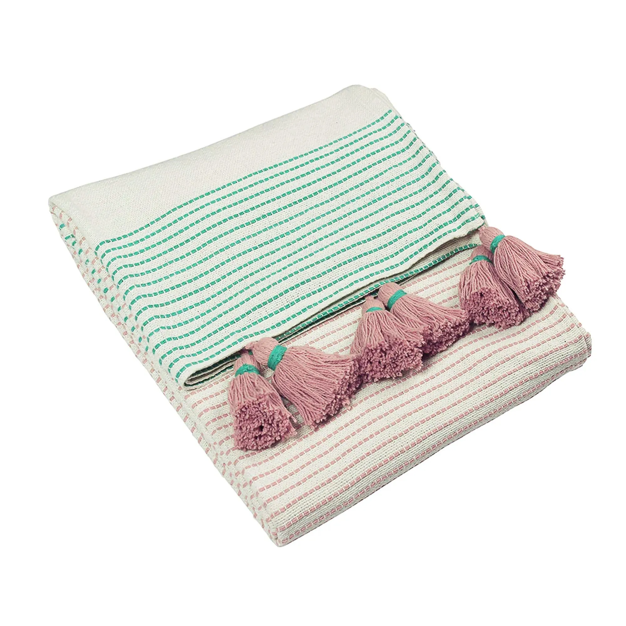 Embroidered Tassel Throw / Blanket - Pastel