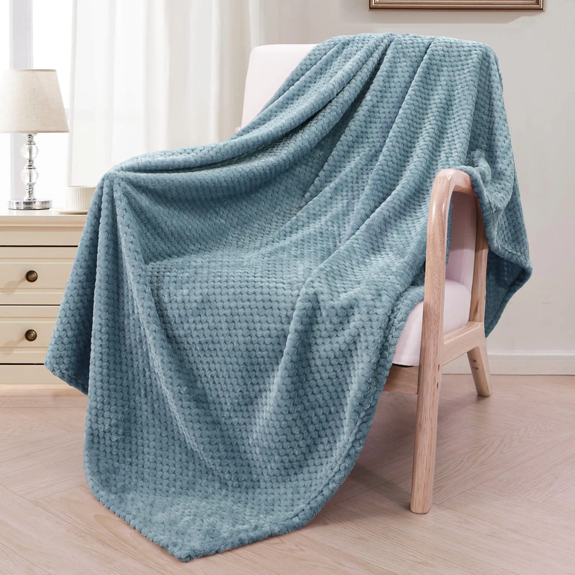 Exclusivo Mezcla Waffle Flannel Fleece Velvet Plush Large Throw Blanketââ‚¬â€œ 50" x 70" (Slate Blue)