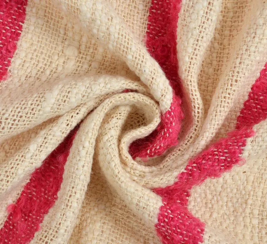 Fashion Throw 100% Cotton Handloom Throw Soft Blanket (FT_04) for Winter Warm Comforter/Throw | AC Blanket Sofa Couch Throw/Blanket_(50 x60 inch) White/Pink.